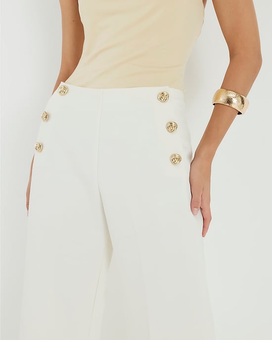 River Island Womens Wide Leg Trousers Cream Button Front - Image 4