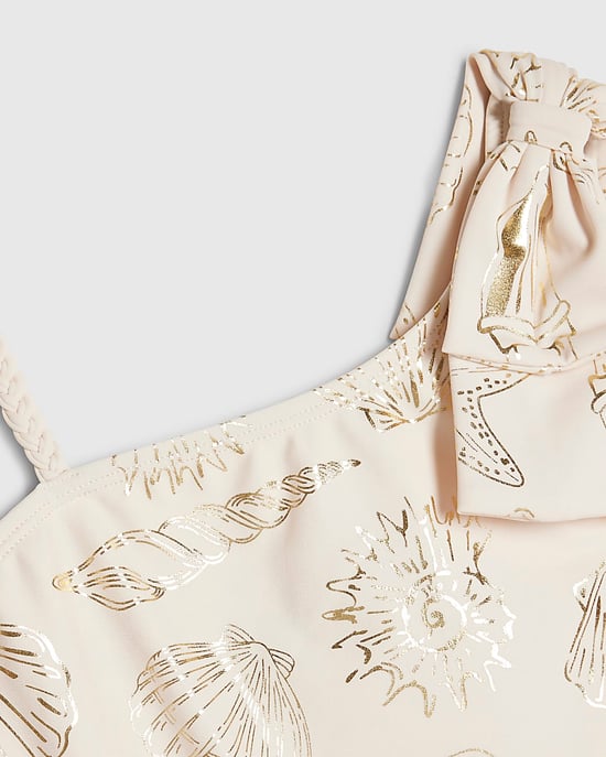 River Island Girls Swimsuit Cream Foil Shell Floral Swimwear - Image 3