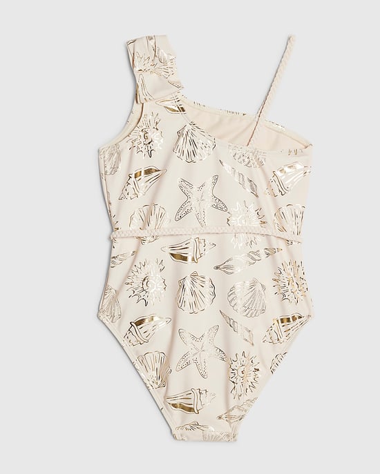 River Island Girls Swimsuit Cream Foil Shell Floral Swimwear - Image 4
