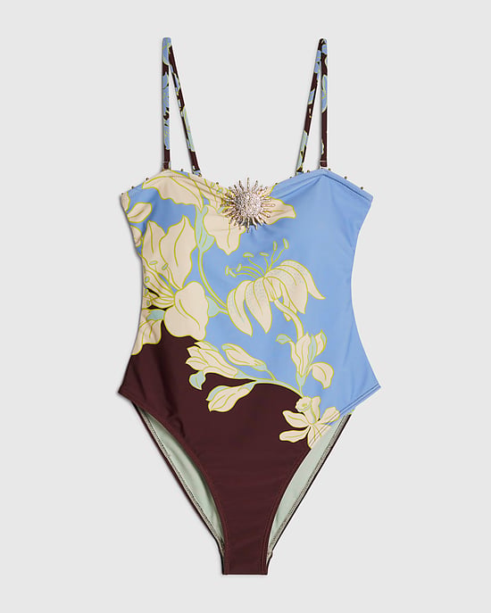 River Island Womens Swimsuit Brown Tropical Print Floral Swimwear - Image 6