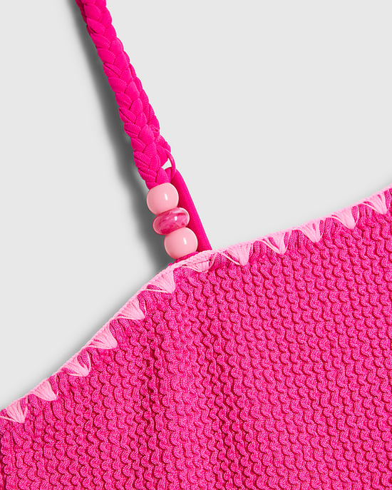 River Island Girls Swimsuit Pink Textured Asymmetric Swimwear - Image 3