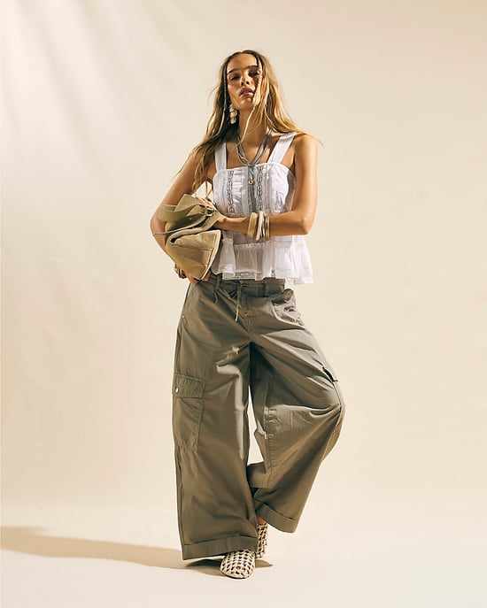 River Island Womens Cargo Trousers Beige Wide Leg - Image 1