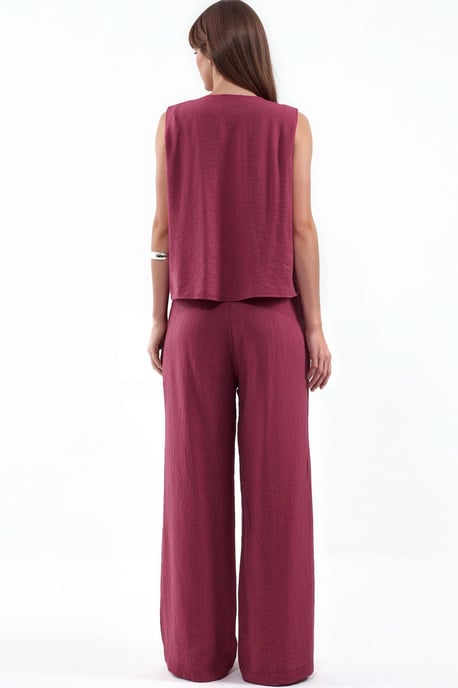 Viscose Blend Blouse with Tie Detail & Elastic Waist Pants Set - Image 3