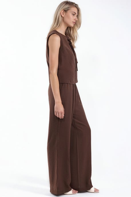 Viscose Blend Blouse with Tie Detail & Elastic Waist Pants Set - Image 2