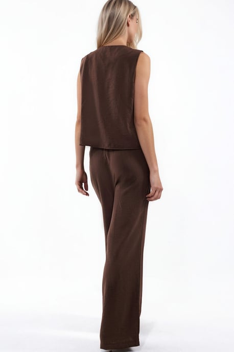 Viscose Blend Blouse with Tie Detail & Elastic Waist Pants Set - Image 3