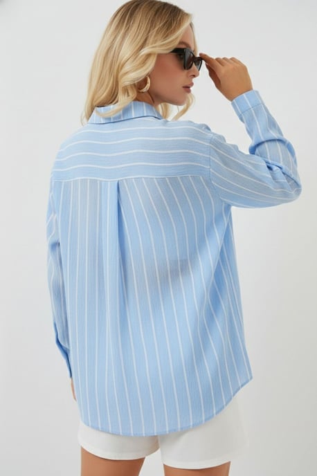 Textured Striped Oversized Shirt with Button Closure - Image 2