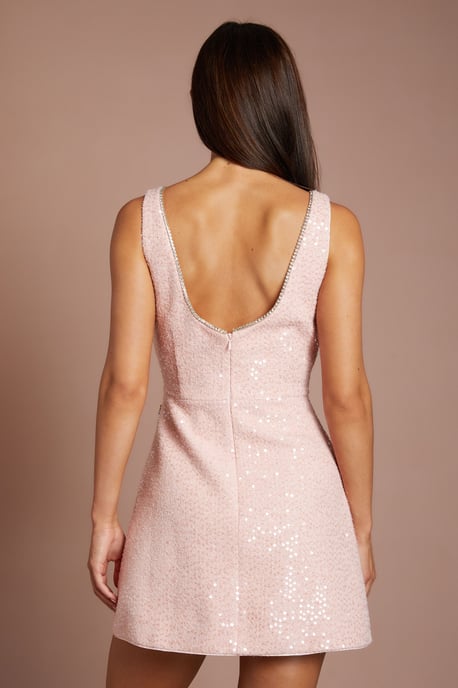 Diamante Bow Detail V Neck Mini Dress - Image 3