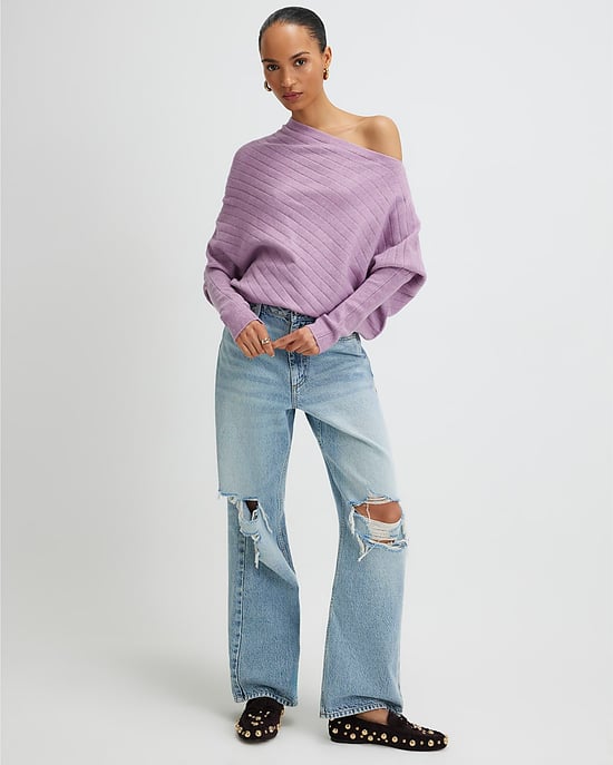 River Island Womens Jumper Purple Ribbed Off The Shoulder - Image 2