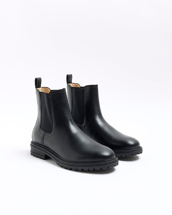 River Island Mens Chelsea Boots Black Faux Leather Elasticated - Image 1