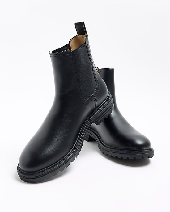 River Island Mens Chelsea Boots Black Faux Leather Elasticated - Image 4