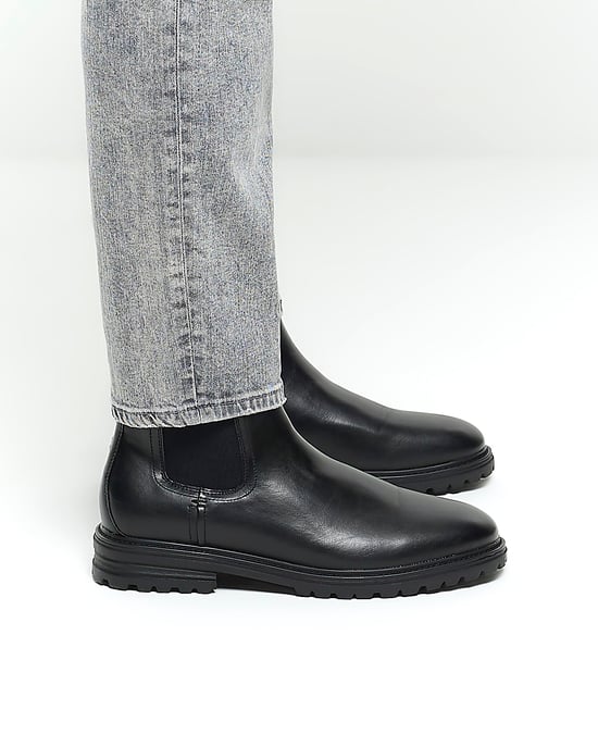 River Island Mens Chelsea Boots Black Faux Leather Elasticated - Image 5