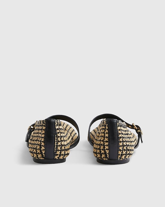 River Island Womens Pumps Black Raffia Mary Jane Flat Heels Shoes - Image 3