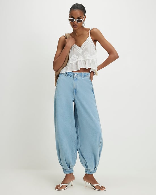 River Island Womens Jeans Tapered Blue Balloon Leg Zip - Image 2