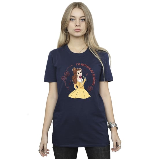 Disney Womens/Ladies Beauty And The Beast I´d Rather Be Reading Cotton Boyfriend T-Shirt (Navy Blue) - Image 1