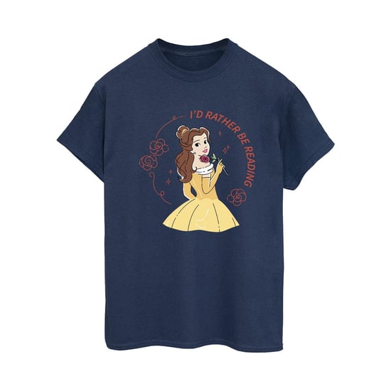 Disney Womens/Ladies Beauty And The Beast I´d Rather Be Reading Cotton Boyfriend T-Shirt (Navy Blue) - Image 2