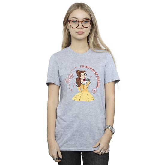 Disney Womens/Ladies Beauty And The Beast I´d Rather Be Reading Cotton Boyfriend T-Shirt (Sports Grey) - Image 1