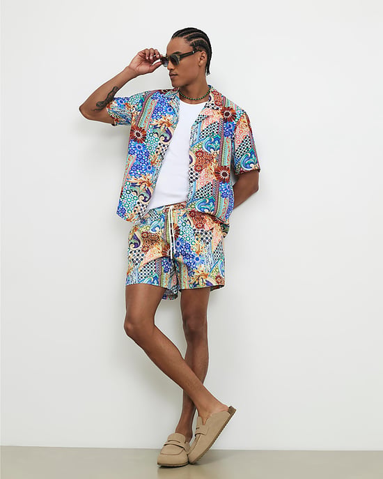 River Island Mens Swim Shorts Blue Mosaic Drawstring Del Maar - Image 2