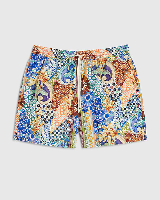 River Island Mens Swim Shorts Blue Mosaic Drawstring Del Maar - Image 6