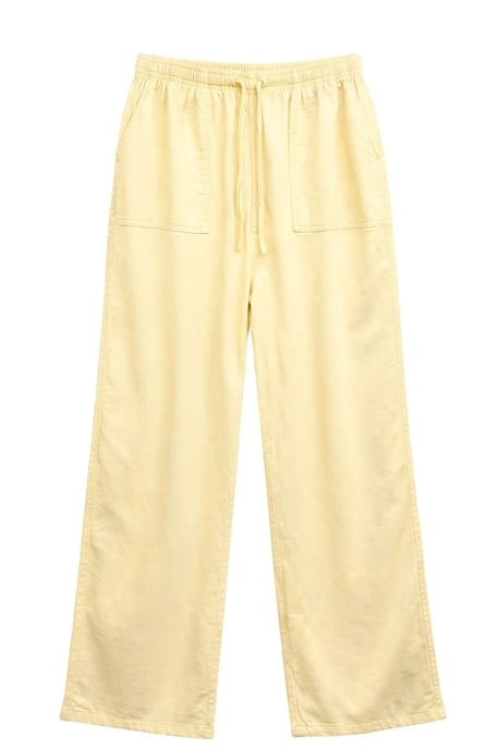 Mid Waist Straight Leg Cotton Pants with Tie Closure - Image 1