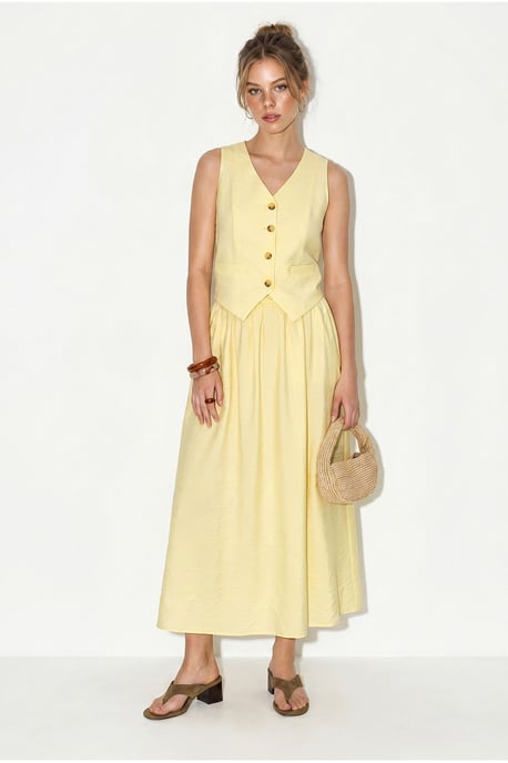V-Neck Vest and Maxi Skirt Two-Piece Coord Set - Image 1