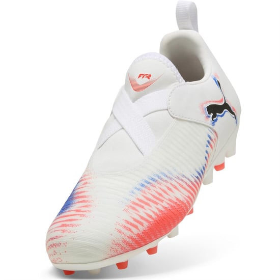 Boys Puma Kids Future 8 Match Firm Ground Football Boots in Wht-Blk-Glw Red - Image 6