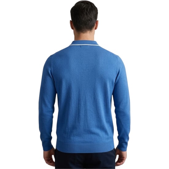 Cappuccino Mens Polo Shirts Ribbed Knit Tipped Long Sleeve 1/4 Golf Polo Tee - Image 2