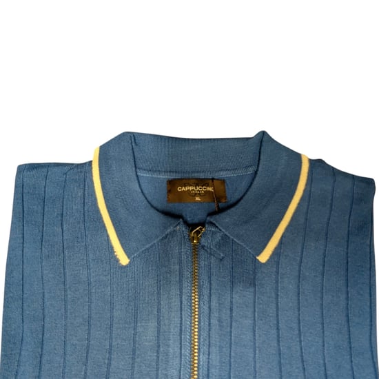 Cappuccino Mens Polo Shirts Ribbed Knit Tipped Long Sleeve 1/4 Golf Polo Tee - Image 3