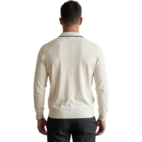 Cappuccino Mens Polo Shirts Ribbed Knit Tipped Long Sleeve 1/4 Golf Polo Tee - Image 2