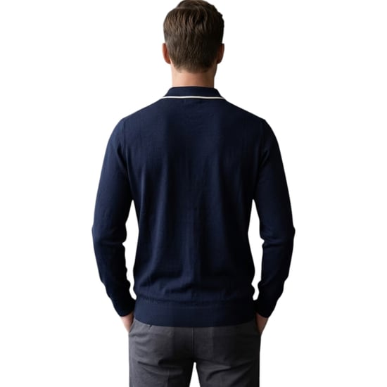 Cappuccino Mens Polo Shirts Ribbed Knit Tipped Long Sleeve 1/4 Golf Polo Tee - Image 2