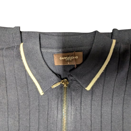Cappuccino Mens Polo Shirts Ribbed Knit Tipped Long Sleeve 1/4 Golf Polo Tee - Image 3
