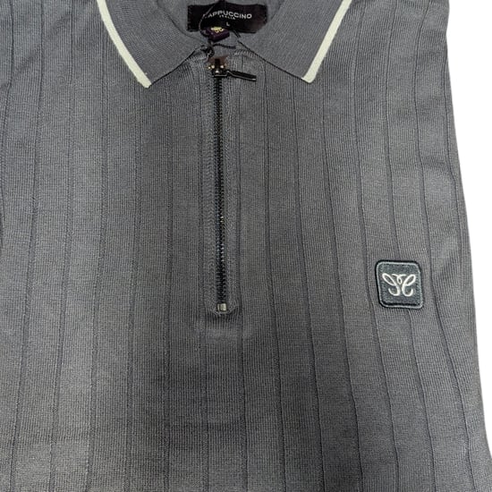 Cappuccino Mens Polo Shirts Ribbed Knit Tipped Long Sleeve 1/4 Golf Polo Tee - Image 3