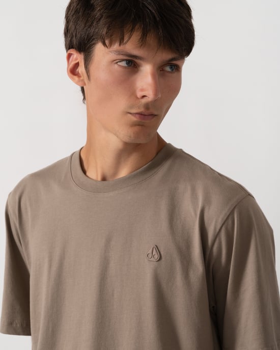 Short Sleeve Logo Detail T-Shirt in Taupe - Image 3
