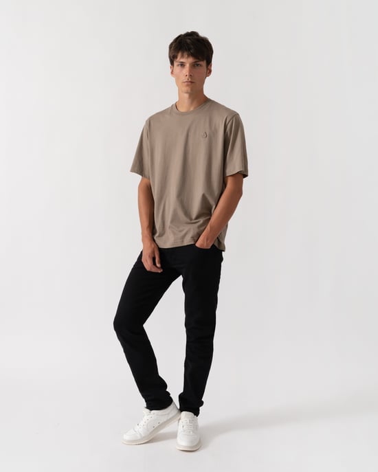 Short Sleeve Logo Detail T-Shirt in Taupe - Image 4