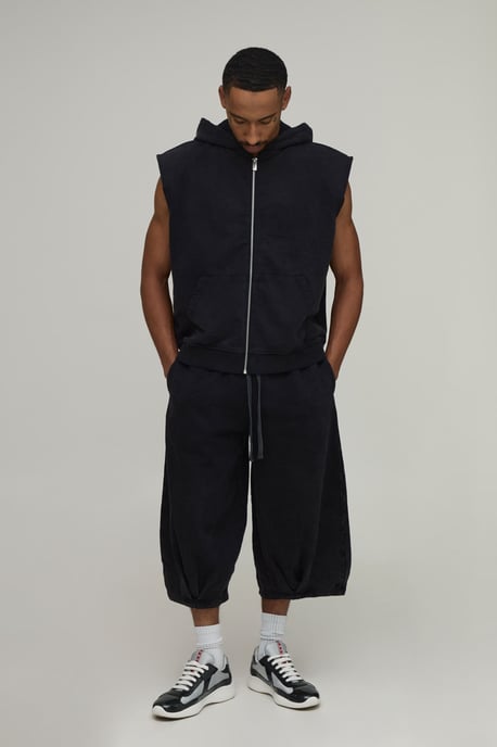 Oversized Boxy Sleeveless Padded Shoulder Wash Zip Hoodie - Image 4