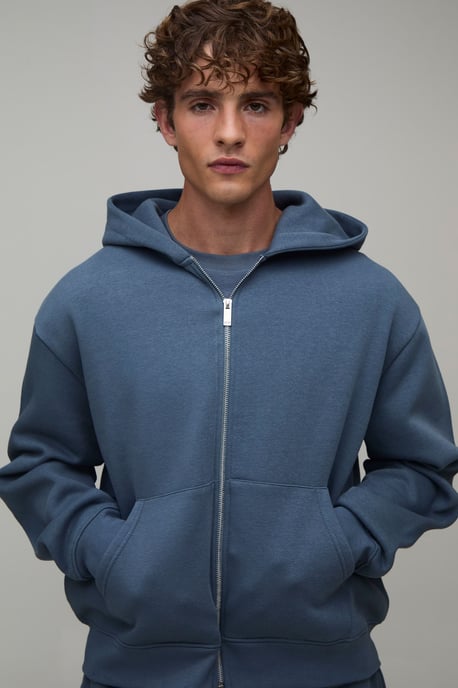 Essential Oversized Boxy Zip Through Hoodie - Image 1