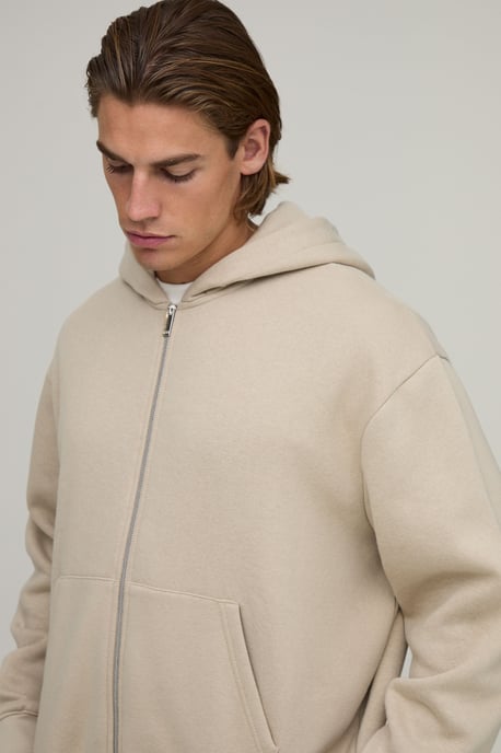 Essential Oversized Boxy Zip Through Hoodie - Image 3
