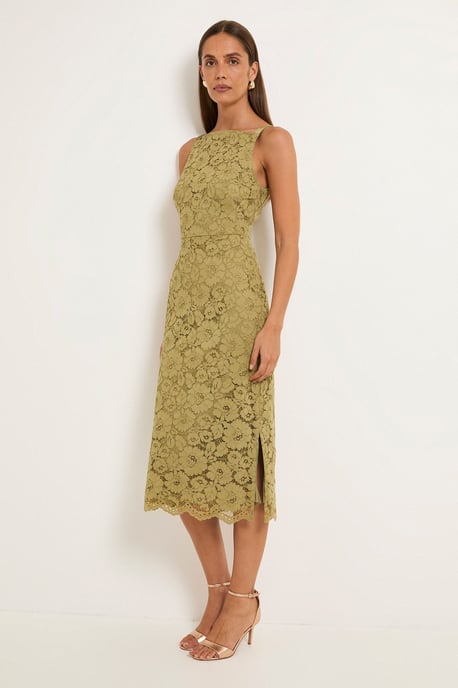 Lace Satin Strap Pencil Dress - Image 1