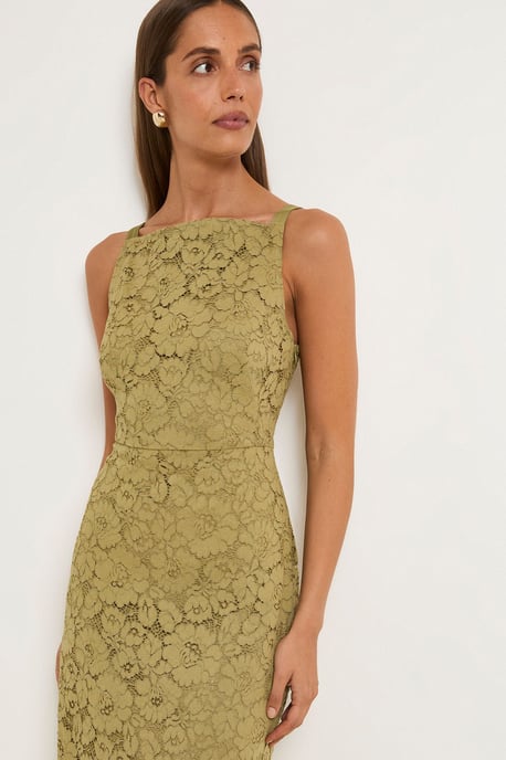 Lace Satin Strap Pencil Dress - Image 2