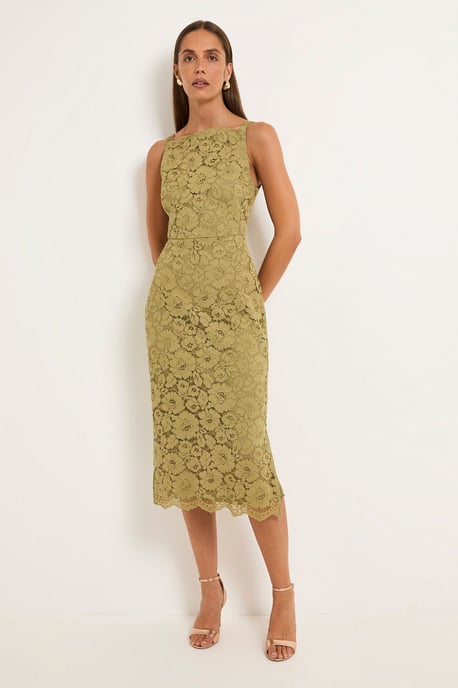 Lace Satin Strap Pencil Dress - Image 5