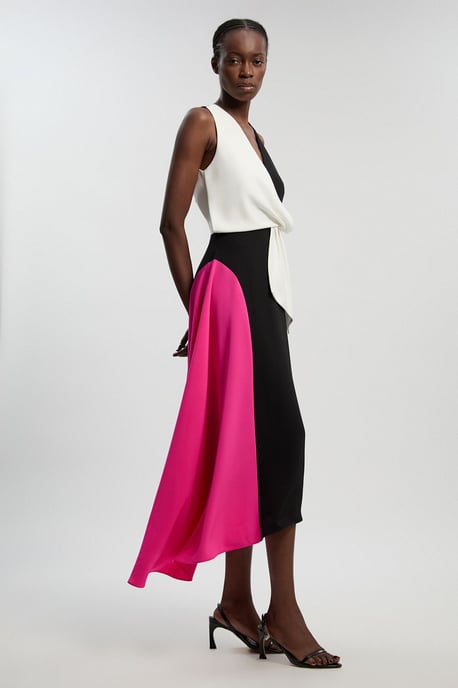 Petite Soft Tailored Colour Block Detail Midi Dress - Image 4