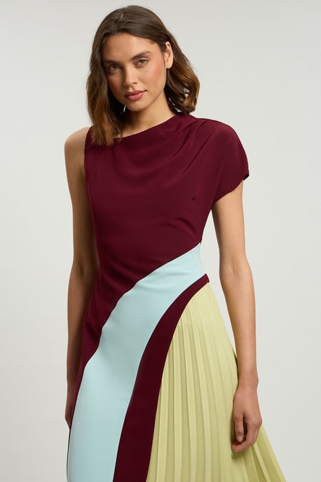 Petite Soft Tailored Colour Block Detail Midi Dress - Image 2
