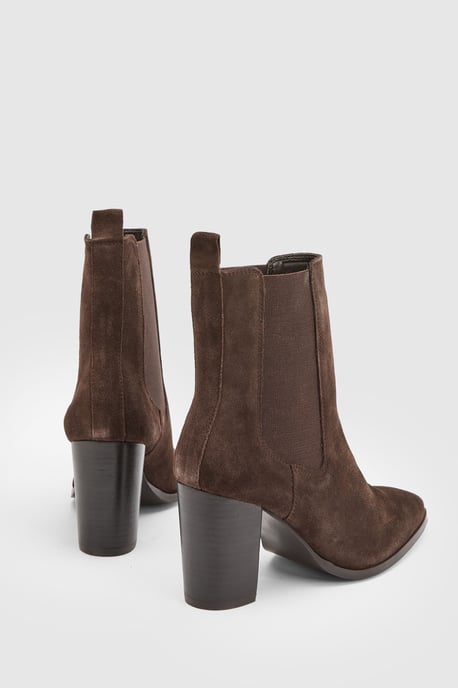 Moss Suede Chelsea High Block Heel Ankle Boots - Image 3