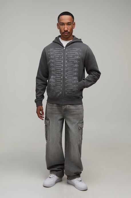 Charcoal Regular Napoleon Print Zip Through Hoodie - Image 4
