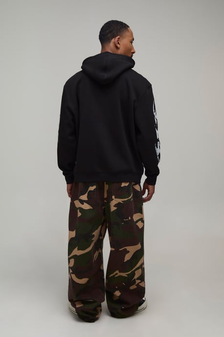 Black Oversized Moto Print Hoodie - Image 2