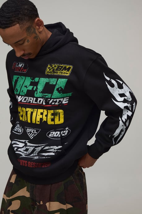 Black Oversized Moto Print Hoodie - Image 3