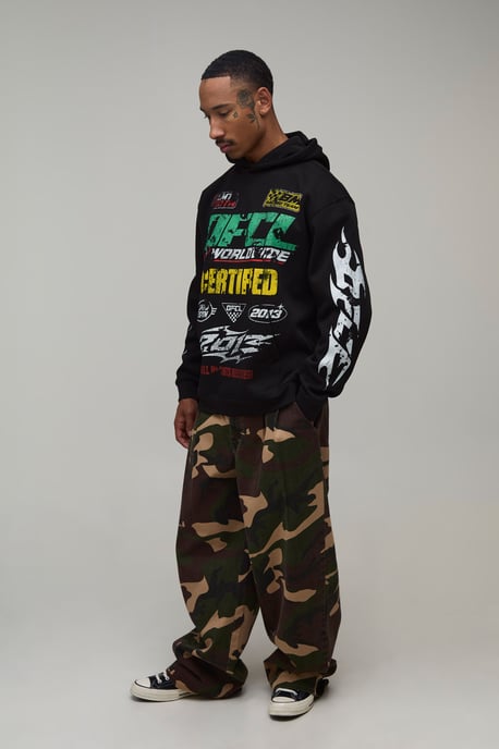 Black Oversized Moto Print Hoodie - Image 4