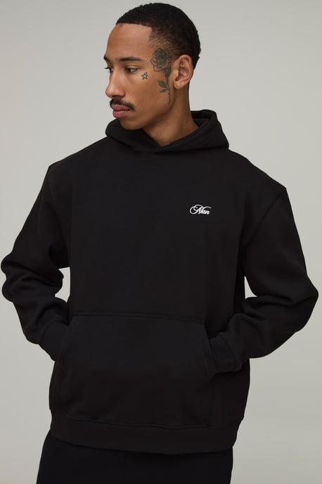 Oversized Man Script Floral Printed Hoodie - Image 3