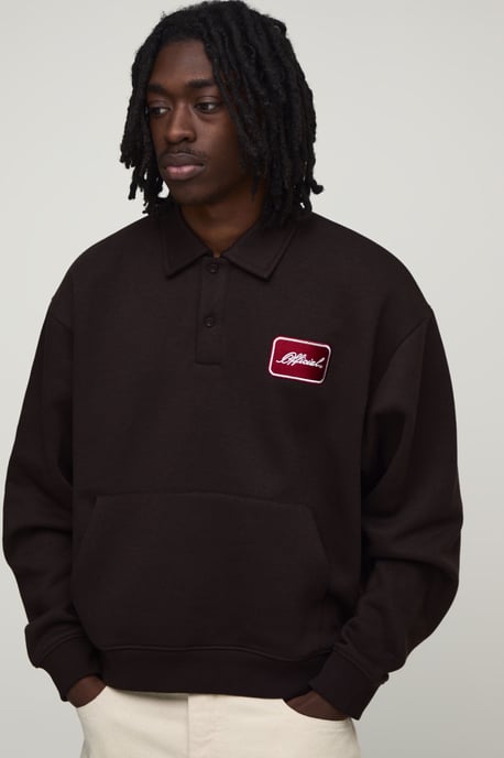 Heavyweight Oversized Boxy Embroidered Badge Polo Sweater - Image 1