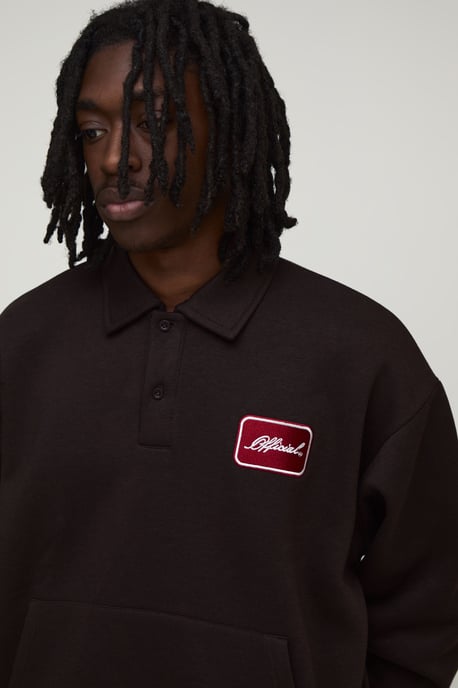 Heavyweight Oversized Boxy Embroidered Badge Polo Sweater - Image 3