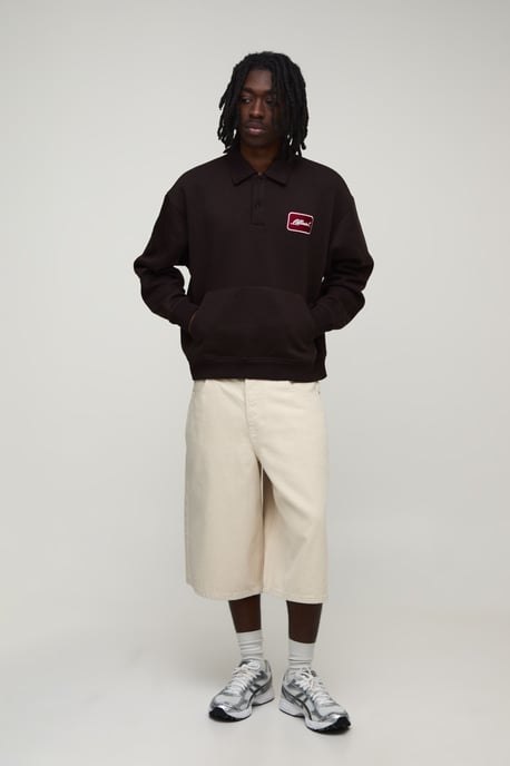 Heavyweight Oversized Boxy Embroidered Badge Polo Sweater - Image 4